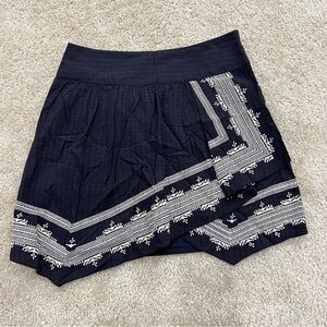 Anthropologie Holding Horses Blue Embroidered Faux A-Line Skirt Size 8 Side Zip,